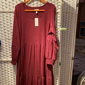 MIDI Boot Dress, regular size XL, WINE color Openwork embroidery on sleeves